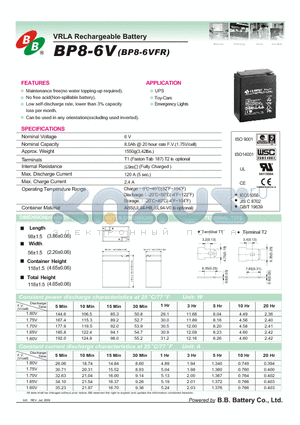 BP8-6VFR datasheet - VRLA Rechargeable Battery