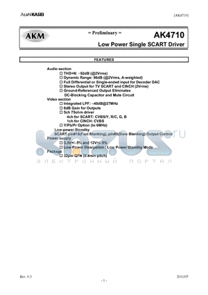 AKD4710 datasheet - Low Power Single SCART Driver