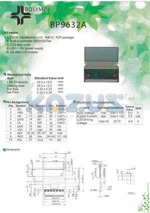 BP9632A datasheet - FSTN Transflective LCD, TAB IC, TCP package Built-in controller SED1530Taa