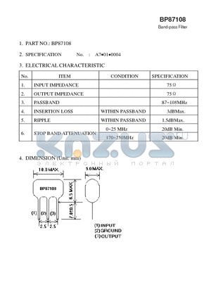 BP87108 datasheet - Band-pass Filter