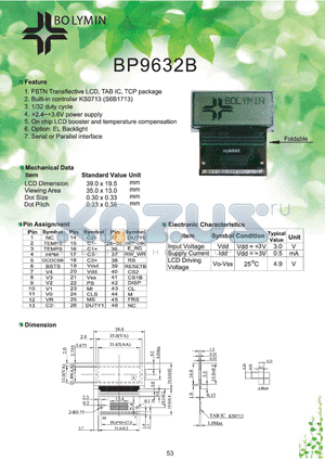 BP9632B datasheet - FSTN Transflective LCD, TAB IC, TCP package