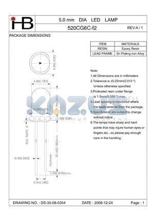 520CG6C-F2 datasheet - 5.0 mm DIA LED LAMP