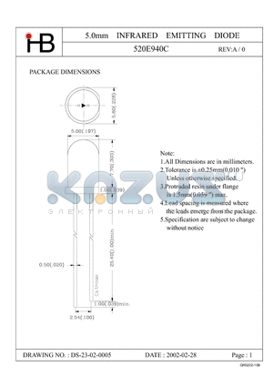 520E940C datasheet - 5.0mm INFRARED EMITTING DIODE