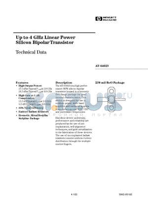 AT-64023 datasheet - Up to 4 GHz Linear Power Silicon Bipolar Transistor