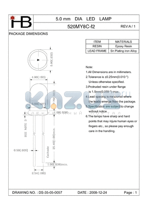 520MY8C-F2 datasheet - 5.0 mm DIA LED LAMP