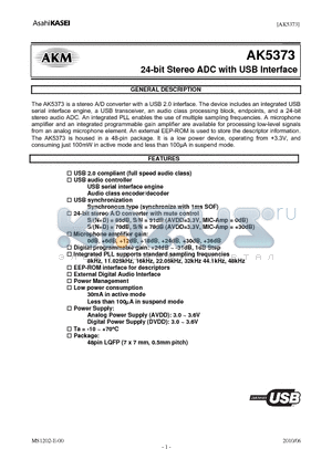 AKD5373 datasheet - 24-bit Stereo ADC with USB Interface