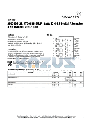 AT001D6-25 datasheet - GaAs IC 4-Bit Digital Attenuator 3 dB LSB 300 kHz-1 GHz