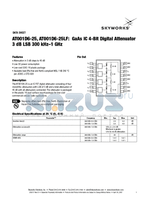 AT001D6-25LF datasheet - GaAs IC 4-Bit Digital Attenuator 3 dB LSB 300 kHz-1 GHz