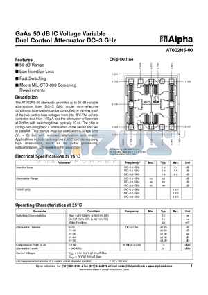 AT002N5-00 datasheet - GaAs 50 dB IC Voltage Variable Dual Control Attenuator DC-3 GHz