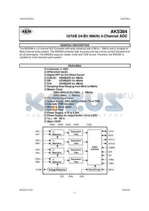 AKD5384 datasheet - 107 DB 24 BIT 96KHZ 4 CHANNEL ADC