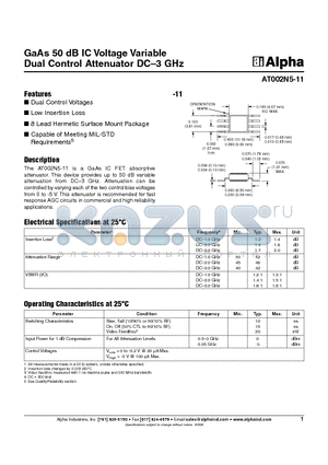 AT002N5-11 datasheet - GaAs 50 dB IC Voltage Variable Dual Control Attenuator DC-3 GHz