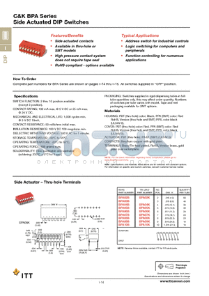 BPA02SB datasheet - Side Actuated DIP Switches