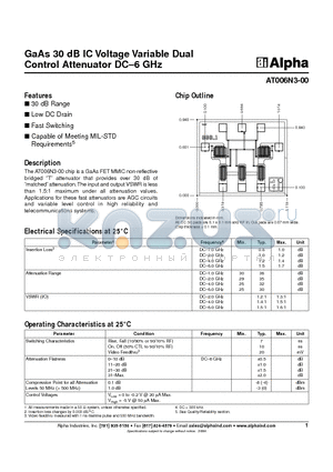 AT006N3-00 datasheet - GaAs 30 dB IC Voltage Variable Dual Control Attenuator DC-6 GHz