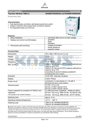 B44066T0025E402 datasheet - Power Capacitor Accessories Thyristor Module TSM-LC