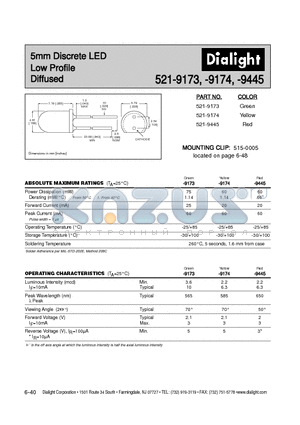 521-9173 datasheet - 5mm DISCRETE LED LOW PROFILE DUFFUSED