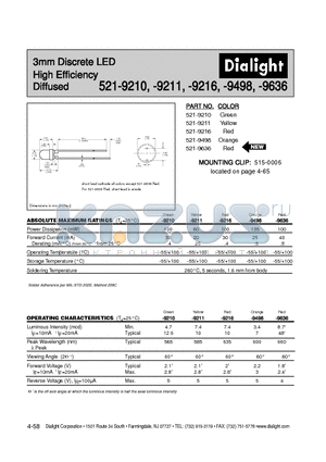 521-9210 datasheet - 3mm Discrete LED High Efficiency Diffused