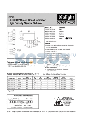 521-9210 datasheet - 3mm LED CBI Circuit Board Indicator High Density Narrow Bi-Level