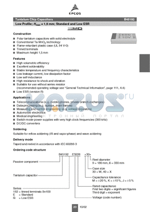 B45192E3226J406 datasheet - Tantalum Chip Capacitors