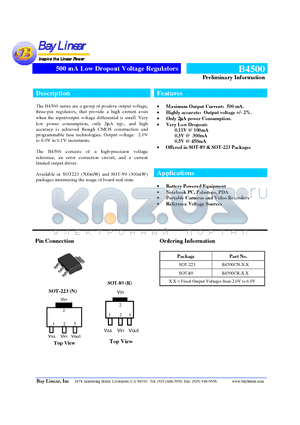 B4500CN datasheet - 500 mA Low Dropout Voltage Regulators