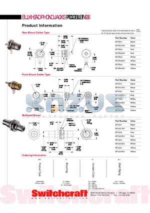 BPB03 datasheet - BULKHEAD PHONO JACKS PRODUCT BULLETIN 536