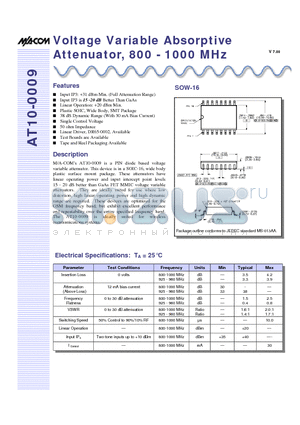 AT10-0009 datasheet - Voltage Variable Absorptive Attenuator, 800 - 1000 MHz