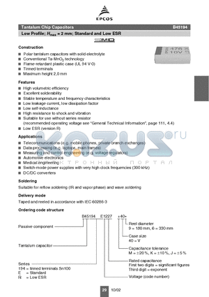 B45194R1227J409 datasheet - Tantalum Chip Capacitors