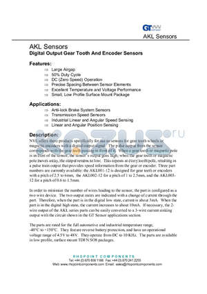 AKL001-12 datasheet - Digital Output Gear Tooth And Encoder Sensors