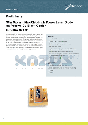 BPC30C-940-01 datasheet - 30W 9xx nm MaxiChip High Power Laser Diode on Passive Cu Block Cooler
