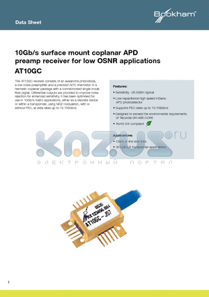 AT10GC datasheet - 10Gb/s surface mount coplanar APD preamp receiver for low OSNR applications