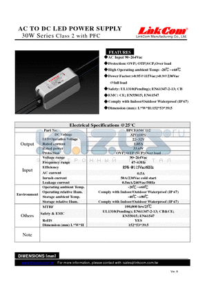 BPCE030C112 datasheet - AC TO DC LED POWER SUPPLY