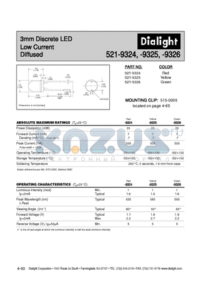 521-9324 datasheet - 3mm Discrete LED Low Current Diffused