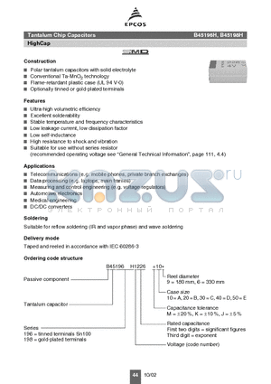 B45196H1226J509 datasheet - Tantalum Chip Capacitors HighCap