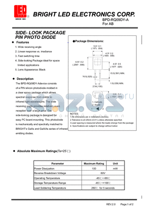 BPD-RQ09DY-A datasheet - SIDE- LOOK PACKAGE PIN PHOTO DIODE