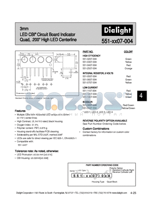 521-9427 datasheet - 3mm LED CBI Circuit Board Indicator Quad, .200 High LED Centerline