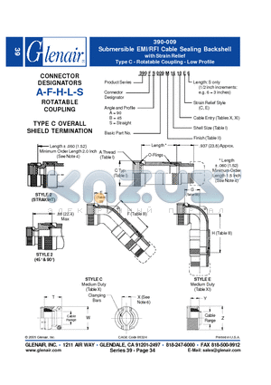 390FB009M20 datasheet - Submersible EMI/RFI Cable Sealing Backshell with Strain Relief