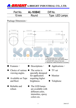 AL-103B4C datasheet - 10 mm Round LED Lamps