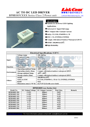 BPHE005C201 datasheet - AC TO DC LED DRIVER