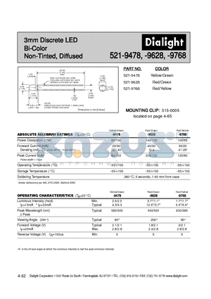 521-9478 datasheet - 3mm Discrete LED Bi-Color Non-Tinted, Diffused