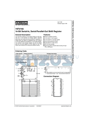 74F675A datasheet - 16-Bit Serial-In, Serial/Parallel-Out Shift Register