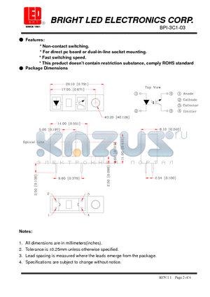 BPI-3C1-03 datasheet - Non-contact switching For direct pc board or dual-in-line socket mounting.