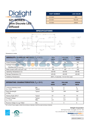 521-9631 datasheet - 2mm Discrete LED Diffused