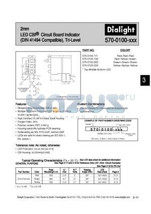 521-9632 datasheet - 2mm LED CBI Circuit Board Indicator (DIN 41494 Compatible), Tri-Level