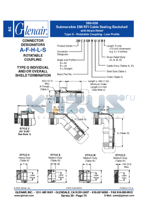 390FB036M22 datasheet - Submersible EMI/RFI Cable Sealing Backshell with Strain Relief