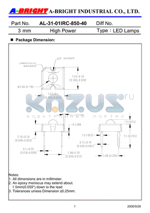 AL-31-01IRC-850-40 datasheet - 3 mm High Power LED Lamps