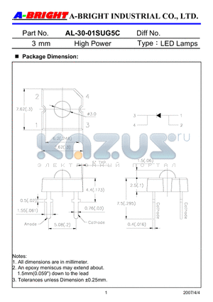 AL-30-01SUG5C datasheet - 3mm High Power LED Lamps