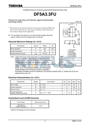 DF5A3.3FU datasheet - Product for Use Only as Protection against Electrostatic Discharge (ESD)