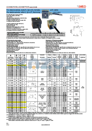 CA1105A00 datasheet - For electrovalves, style A, 2p2G, female, with cable