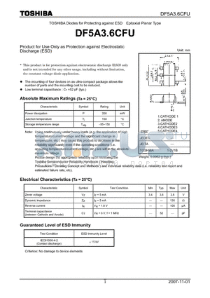 DF5A3.6CFU datasheet - Product for Use Only as Protection against Electrostatic Discharge (ESD)