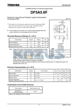 DF5A5.6F datasheet - Product for Use Only as Protection against Electrostatic Discharge (ESD).