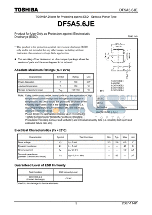 DF5A5.6JE datasheet - Product for Use Only as Protection against Electrostatic Discharge (ESD).